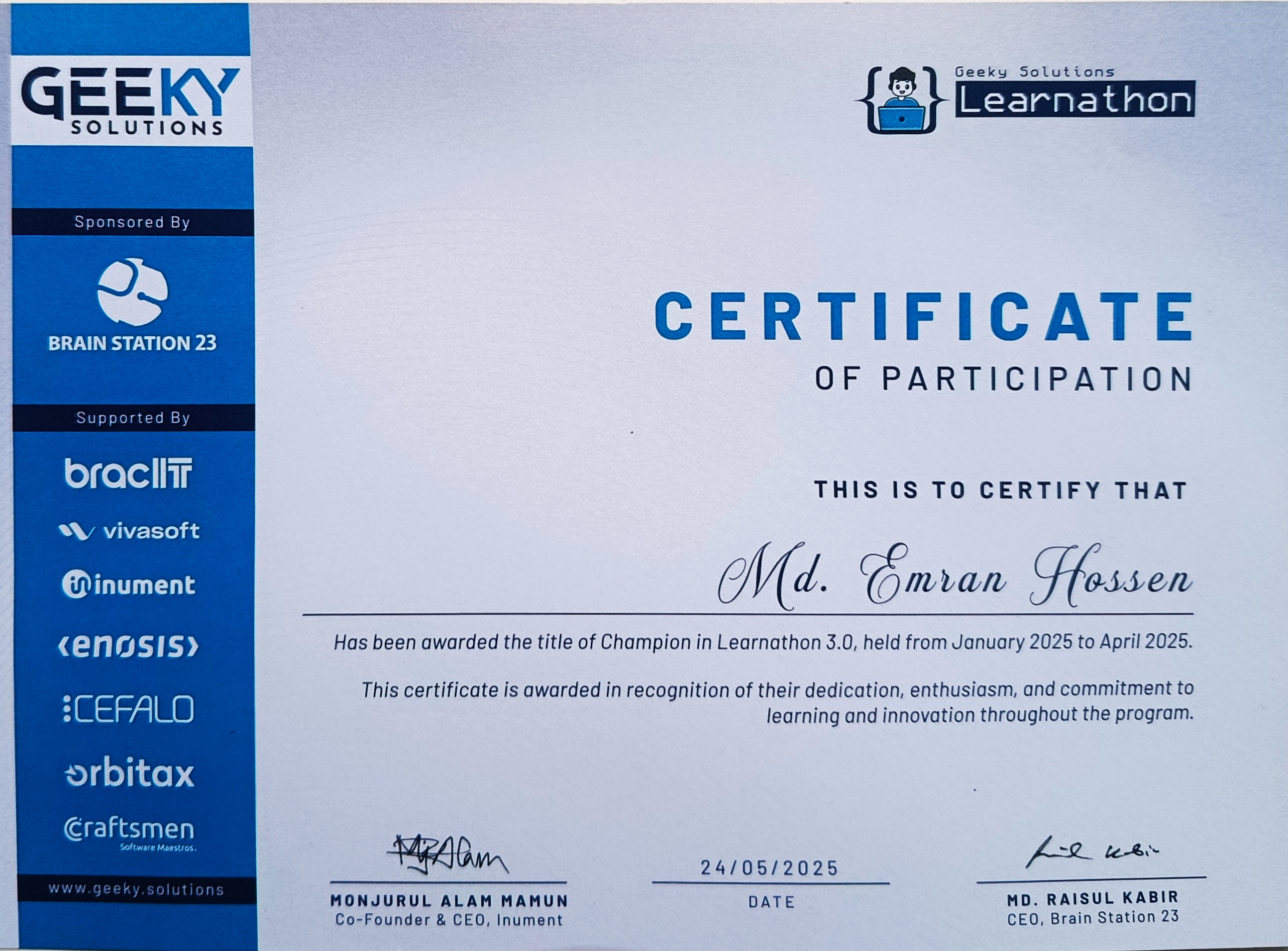 Achievement Award Certificate